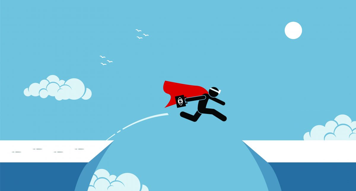 vector image of person taking the big leap across a chasm